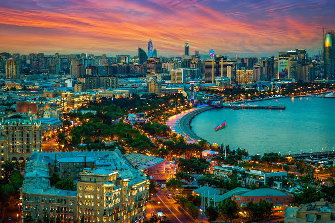 Azerbaijan travel with Baku skyline