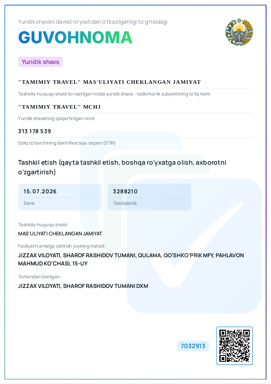 Tamimiy Travel certificate